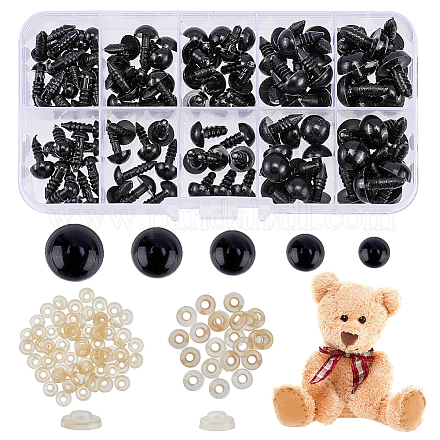 SUPERFINDINGS 100pcs 5 Sizes Plastic Safety Eyes with Washers Full Black Animal Doll Eyes Smooth DIY Craft Amigurumi Eyes Sets for Doll Puppet Bear Plush Crochet Projects Animal Making 13-17mm DIY-WH0297-07A-1