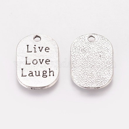 Tibetan Style Alloy Flat Oval Carved Affirmation Word Live Love Laugh Pendants X-TIBEP-22066-AS-RS-1