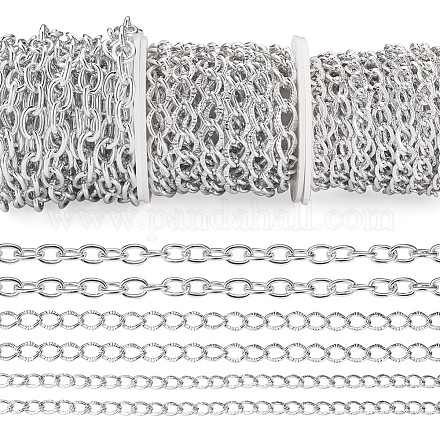 Pandahall 13M 3 Style Aluminium Cable & Textured Curb Chains CHA-TA0001-20-1