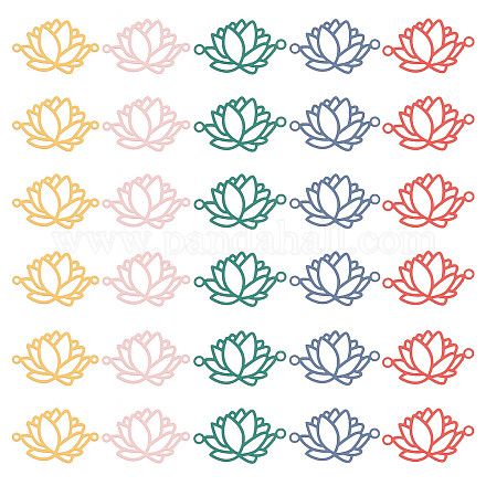 DICOSMETIC 50Pcs 5 Colors Lotus Link Charms Stainless Steel Hollow Flower Connector Charm Blue Green Pink Red Yellow Lotus Flower Pendant for DIY Bracelets Earrings Jewelry Making Charms STAS-DC0007-98-1
