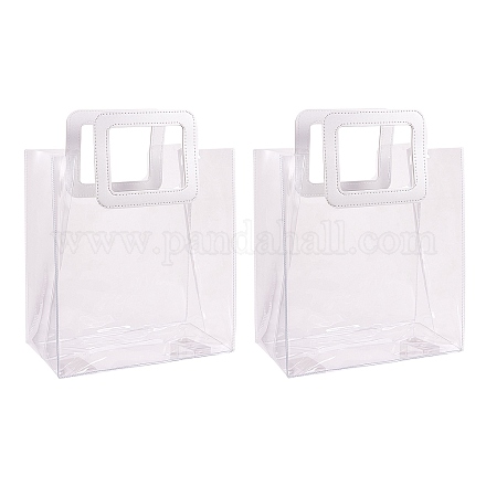 PVCレーザー透明バッグ  トートバッグ  puレザーハンドル付き  ギフトまたはプレゼント用パッケージ  長方形  ホワイト  12-5/8x9-7/8インチ（32x25cm）  2個/セット ABAG-SZ0001-04B-01-1