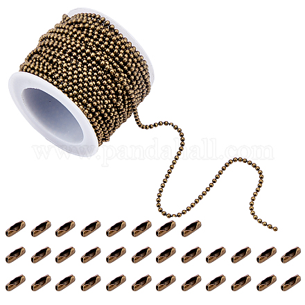Sunnyclue 33 pied chaîne de perles en laiton bronze antique chaîne de traction réglable en métal extension de chaîne de traction en perles avec connecteur pour la fabrication de bijoux chaîne bricolage bracelet étiquette porte-clés liens artisanat CHC-SC0001-02AB-1