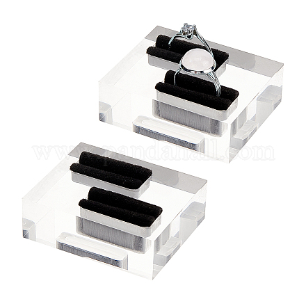 OLYCRAFT 2pcs Acrylic Ring Display Stands Square Acrylic Jewelry Display Stand Ring Organizer Display Riser for Ring Organization 4.4x5.4x2cm - Black RDIS-WH0010-02-1