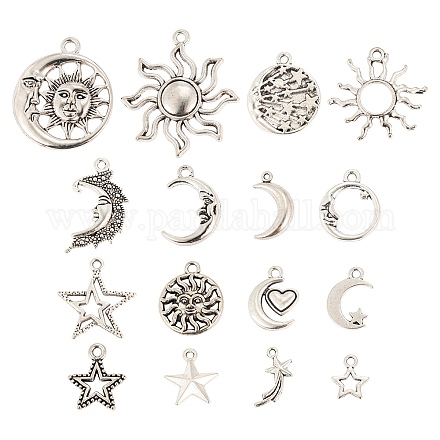 96Pcs Moon & Sun & Geometry Tibetan Style Alloy Pendants TIBEP-LS0001-09-1