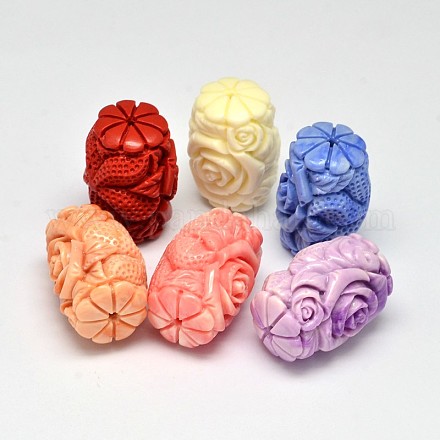 Dyed Carved Column Synthetic Coral Beads CORA-O004-04-1