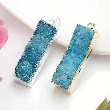 Rectangle Dyed Natural Drusy Agate Pendants G-I139-04-1