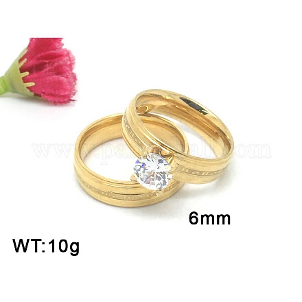 Incisi 304 in acciaio inossidabile coppia cubic zirconia anelli di fidanzamento anelli di nozze RJEW-V0101-B-1