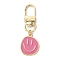Alloy Enamel Pendant Decorations, with Alloy Swivel Lobster Claw Clasp, Smiling Face, Cerise, Golden, 5.9cm