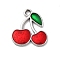 Cherry Alloy Pendants, with Enamel, Platinum, Red, 19x18x1.5mm, Hole: 2mm