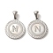 304 Stainless Steel Pendants, Flat Round Shell Charms with Letter, Stainless Steel Color, Letter N, 20.5x17.5x1.5mm, Hole: 2.5x4.5mm