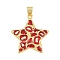 Brass Pendants, with Enamel, Star Charms, Cadmium Free & Lead Free, Rack Plating, Long-Lasting Plated, Real 18K Gold Plated, Red, 28x27x3mm, Hole: 4x6mm