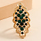 Geometric Hollow Alloy Rhinestone Finger Rings, Light Gold, Dark Green