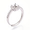 Rhodium Plated 925 Sterling Silver Micro Pave Cubic Zirconia Engagement Solitaire Adjustable Ring Settings, Prong Ring Components, Platinum, Tray: 5mm, Inner Diameter 17mm