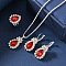 Teardrop Alloy Rhinestone Earring & Pendant Necklaces & Finger Rings Sets, Ruby, Necklaces: 420mm; Earring: 40x18mm; Ring: 17mm inner diameter
