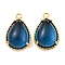 Brass with Steel Blue Glass Pendants, Teardrop Charms, Long-Lasting Plated, Golden, 19x12x6.5mm, Hole: 1.4mm
