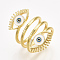 Brass Cuff Rings, Open Rings, with Enamel, Eye, Golden, Size 9, 19mm