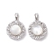 Rack Plating Brass Pave Clear Cubic Zirconia Pendants, Flat Round Charms with Shell, Platinum, 17x15.5x5mm, Hole: 5x2.8mm