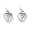 Brass with Cubic Zirconia Pendant, with Jump Ring, Heart, Platinum, 8x6x2.8mm, Hole: 2.4mm