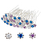 60Pcs 3 Colors Alloy Hair Forks, with Rhinestone, Flower, Mixed Color, 20pcs/color