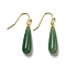 Ion Plating(IP) Natural Green Aventurine Dangle Earring, with Brass Earring Hook, Teardrop, 34~36x7~7.5mm