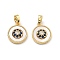 Brass Micro Pave Cubic Zirconia Charms, Flat Round, with Shell, Real 18K Gold Plated, 14x12x3.5mm, Hole: 4x3mm