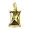 925 Sterling Silver Pave Clear Cubic Zirconia Charms, Rectangle, with Jump Ring, Golden, Olive, 9.5x6.5x4mm