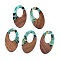 Transparent Resin and Walnut Wood Pendants, Hollow Oval Charms with Gold Foil, Medium Turquoise, 49.5x28x4mm, Hole: 2mm, 