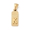 304 Stainless Steel Pendants, Golden, Rectangle with Letter Charm, Letter K, 17.5x6.5x3mm, Hole: 3x6mm