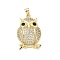 Brass Micro Pave Clear Cubic Zirconia Pendants, Owl, Lead Free & Cadmium Free, Long-Lasting Plated, Rack Plating, Real 18K Gold Plated, 28.5x19x6.5mm, Hole: 5x3.5mm