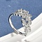 Brass Micro Pave Cubic Zirconia Cuff Rings for Women, Leaf, Real Platinum Plated, 14mm, US Size 6 3/4(17.1mm)