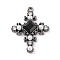 Cross Theme Brass Micro Pave Clear Cubic Zirconia Pendants, with Plastic Pearl, Black, 29x22.5x5mm, Hole: 1.6mm