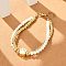 Brass Multi-strand Bracelets, Enamel Charms Bracelets for Women, Paw Print, Ion Plating(IP), Real 18K Gold Plated, with Plastic Pearl & 304 Stainless Steel Lobster Clasp, White, 7-1/4 inch(18.3cm)