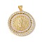 Brass Micro Pave Clear Cubic Zirconia Pendants, Flat Round with Saint Benedict, Cadmium Free & Lead Free, Real 18K Gold Plated, 32x30x4mm, Hole: 4.5x3.5mm