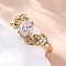 Brass Micro Pave Clear Cubic Zirconia Adjustable Rings for Women, Leaf with Oval, Golden, 3~8mm, Inner Diameter: 18mm