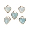 Natural Flower Amazonite Faceted Pendans, Golden Plated Brass Heart Charms, 23x18x7~7.5mm, Hole: 6x6.5mm