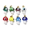 Handmade Lampwork Pendants, Mushroom, with Rack Plating Golden Tone Brass Findings, Long-Lasting Plated, Mixed Color, 16~17x9.5~10.5mm, Hole: 4.5x3.5mm