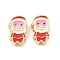 Christmas Brass Enamel Beads, Lead Free & Cadmium Free, Long-Lasting Plated, Real 18K Gold Plated, Rack Plating, Santa Claus, 15x9.5x5mm, Hole: 2mm