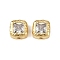 Brass Clear Cubic Zirconia Beads, Square, Real 18K Gold Plated, 8x8x4.5mm, Hole: 1.2mm