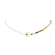 Glassamen- und 304 Edelstahl-Stern- und Mondmuschel-Perlenkette für Frauen NJEW-TA00114-2