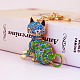 Fashion Rhinestones Enamel Sitting Cat Pendant Keychain ANIM-PW0001-022C-1