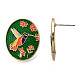 Orecchini a bottone con colibrì e fiore in smalto EJEW-N046-019-3