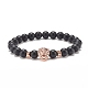 3pcs 3 bracelets extensibles en perles rondes en pierre noire synthétique de couleur sertie de lion en laiton BJEW-JB07864-3