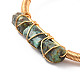 Bracelet manchette ouvert perlé triple colonne turquoise africaine naturelle (jaspe) BJEW-E377-01G-13-4