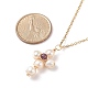 Collier pendentif croix tressée améthyste naturelle et perle NJEW-JN03920-01-5