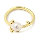 Flower Natural Pearl Cuff Ring with Rhinestone RJEW-H220-14G-2