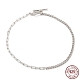 Rhodium Plated 925 Sterling Silver Curb Chain & Paperclip Chain Anklets AJEW-F162-002P-1