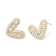 Heart Brass Micro Pave Cubic Zirconia Stud Earrings for Valentine's Day EJEW-F316-17G-1