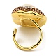 Natural Shell Oval Open Cuff Ring with Rhinestone RJEW-D005-04G-3