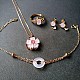 Conjunto de joyas de cuarzo rosa de imitación de latón y vidrio SJEW-BB66873-E-1