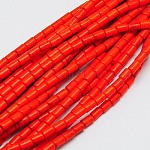 Синтетических нитей бирюзовые бусы, окрашенные, колонка, оранжево-красный, 6x4 мм, отверстие : 1 мм, около 64 шт / нитка, 15.5 дюйм